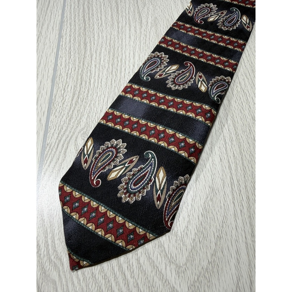 Oscar De La Renta Tie Mens One Size Black 100% Silk Paisley Jacquard USA
